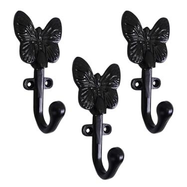Imagem de AYZCORP Conjunto de 3 ganchos de ferro fundido em forma de borboleta para decoração de arte de parede - cabides em forma de borboleta e porta-chaves - cabide de roupas e mochila - ganchos para casaco,