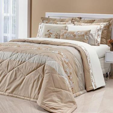 Imagem de Cobre Leito Colcha Casal Super King Londres Bordada 05 Peças - Borda B