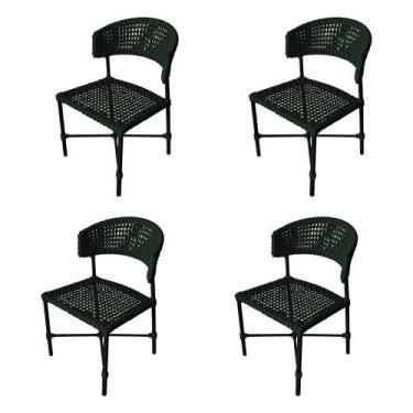 Imagem de Kit 4 Cadeiras Hortz Corda Náutica Base em Alumínio Preto/verde Musgo 