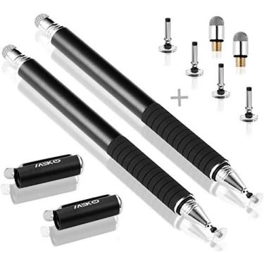 Imagem de MEKO Universal Stylus,[2 em 1 Precision Series] Canetas de tela sensível ao toque Stylus para todas as telas capacitivas celulares, tablets, laptops pacote com 6 pontas de substituição - (2 peças, preto/preto)