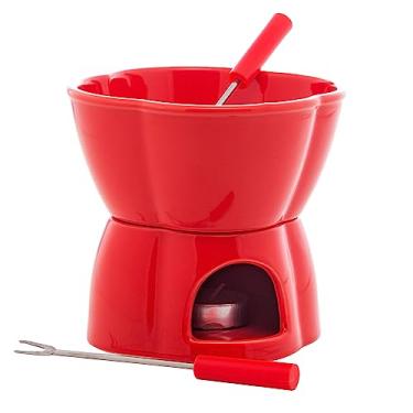 Imagem de LYOR - Aparelho de Fondue 4 Peças de Porcelana Alpes Vermelho 400ml - Ideal para Chocolate e Queijo