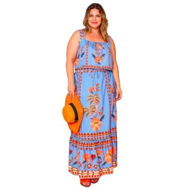 Imagem de Conjunto plus size feminino estampa floral bluse e saia casual chique 