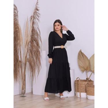 Imagem de Vestido Feminino Longo com Decote Transpassado e Punhos em Elástico co