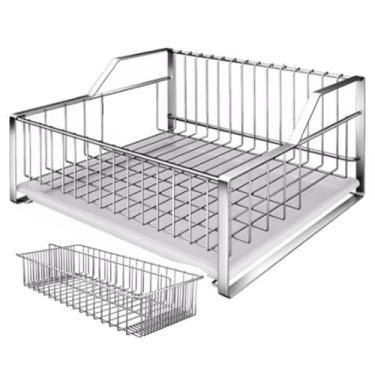 Imagem de Escorredor de pratos escorredor de pratos de grande capacidade, suporte de talheres com bandeja de drenagem, suporte de aço inoxidável durável para pratos, facas, colheres, balcão de mesa