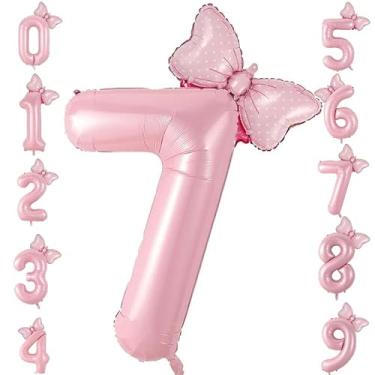 Imagem de 40in Number 7 Balloon with Bow, Pink Large Happy Birthday Balloon for Girls 7th Birthday Party, Perfect for birthday Decorations Party Supplies (Number 7)