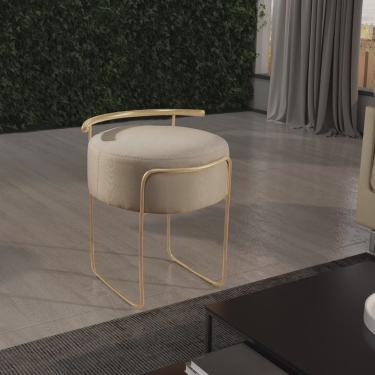 Imagem de Puff Redondo em Linho com Base Dourada Ivar Bege