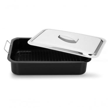 Imagem de Forma Assadeira Travessa Com Tampa Inox Grelha Esmaltada Não Gruda Perfeita Para Assar Carne Legumes