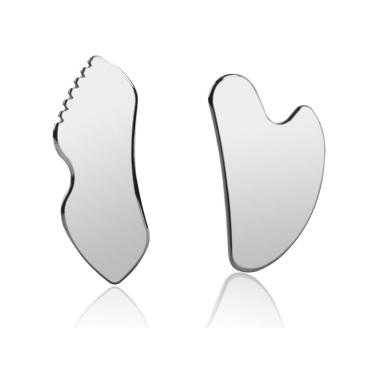 Imagem de Conjunto de ferramentas faciais Gua Sha InfiniteRelax em aço inoxidável, 2 unidades