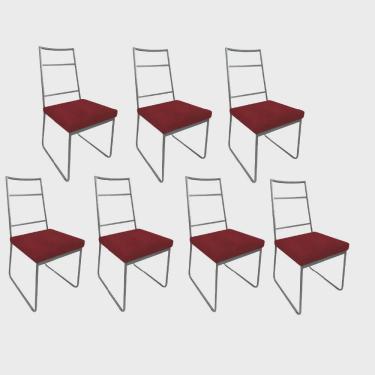 Imagem de Kit 07 Cadeiras Sala de Jantar Escritório Office Stark Industrial Ferro Prata Corino Vermelho - Ahz Móveis