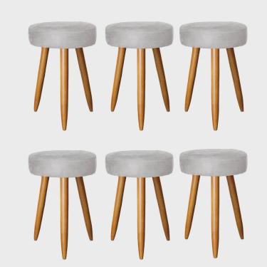 Imagem de Kit 06 Banqueta Alta Julia 50cm Bar Cozinha Balcão Bistrô Pé Palito Caramelo Suede Cinza - Ahz Móveis