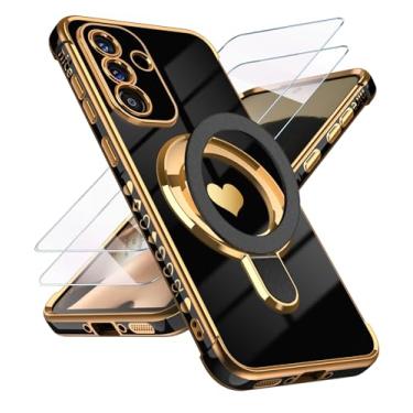 Imagem de Liufcx Capa para Samsung Galaxy A36/A56 5G Love Heart Kickstand Case com 2X protetor de tela: capa de proteção à prova de choque de TPU macio banhado a ouro de luxo para Galaxy A36/A56 (preto)