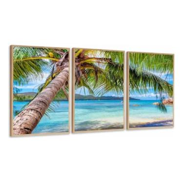 Imagem de Quadro Decorativo Paisagem Casa De Praia Coqueiro ilha mar azul Moldura (Moldura Bege, 60x80, Sem Vidro)