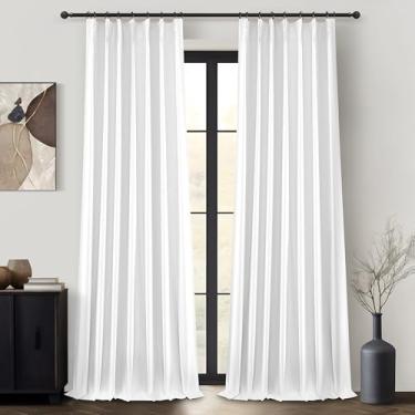 Imagem de Cortinas blecaute brancas brilhantes plissadas de 264 cm de comprimento para quarto, conjunto de 2 painéis, cortina moderna de mistura térmica pesada para decoração térmica, privacidade, escritório