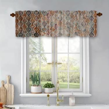 Imagem de Cortinas de cozinha curtas de tratamento de janelas florais boêmias, cortinas blackout com bolso para varão, painel para banheiro, quarto, sala de estar, 137 x 45 cm