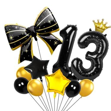 Imagem de Balões pretos e dourados de 101 cm, 13 números, coroa, balões pretos e dourados para decorações de festa de 13 anos, suprimentos de decorações de aniversário (13)