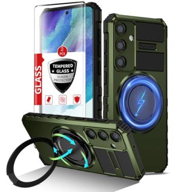 Imagem de IYTRRYH Capa magnética para Samsung Galaxy S21 FE compatível com MagSafe, com 2 protetores de tela, capa de câmera integrada + anel de suporte, proteção de proteção resistente à prova de choque de