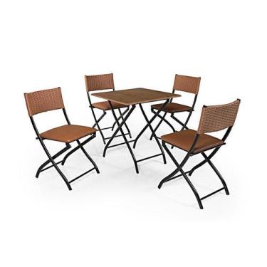 Imagem de Jogo Mesa Imbuia Dobravel c/ 4 Cadeiras Dobravel Caramelo - LAURALAN M