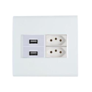 Imagem de Conjunto 4x4 2 Saída Usb 2 Tomada 10A Branco Liz Tramontina