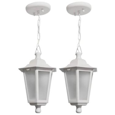 Imagem de Conjunto 2 Pendentes de Teto Coloniais Luminárias Gregas Externas Brancas Bivolt Dital