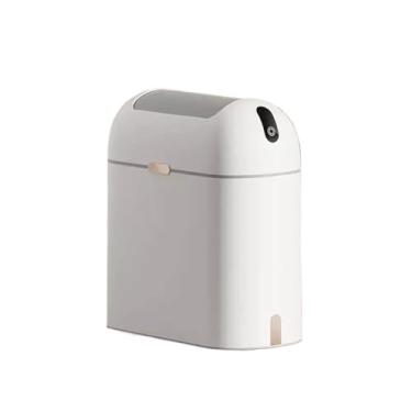 Imagem de Lixeira Lata de lixo doméstico com tampa Abertura e fechamento automático Sala de estar Cozinha Banheiro Lata de lixo inteligente Latas de lixo tipo sensor Lixeira(Branco)