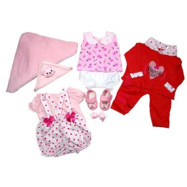 Imagem de Kit Roupa Bebê Reborn com 3 Trocas, Manta e Naninha Vermelho - Mamãe R