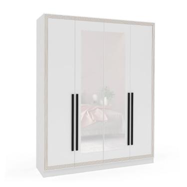 Imagem de Guarda-Roupa Casal com Espelho Valência 4 Portas 4 Gavetas Branco
