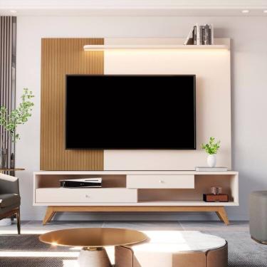 Imagem de Estante Home Theater para Tv até 75 Polegadas com Led Ripado Impressão 5232 Elmo/Offwhite