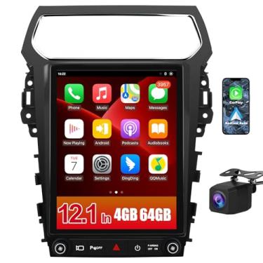 Imagem de Rádio veicular Android 13 [4G + 64G] para Ford Explorer 2011-2019, tela sensível ao toque de 12,1 polegadas, estéreo com GPS, WiFi, SWC, sem fio, Apple CarPlay, Android, câmera reversa, automática