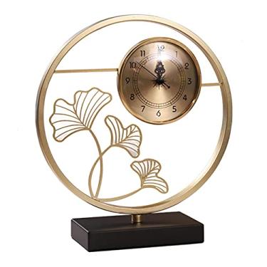 Imagem de Relógio de mesa, relógio de mesa, relógio de mesa, estilo chinês, casa, secretária, sala de estar, escritório, cobre, quatro estilos, relógio de 22 cm (cor: E) (D)