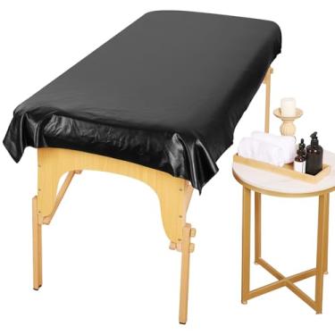 Imagem de Almofada de depilação para cama de esteticista – Capa de mesa de massagem de couro PU impermeável com tiras elásticas, capa de cama de cílios limpa e reutilizável, preta, 198 cm x 90 cm