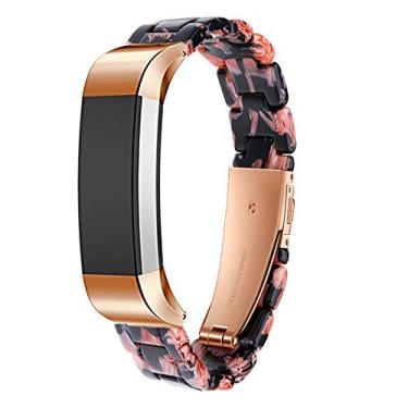 Imagem de Pulseira de resina Ayeger compatível com Fitbit Alta/Alta HR, acessório de resina masculino, pulseira com fivela de ouro rosa para Fitbit Alta/Alta HR Smart Watch Fitness, Pink and Black