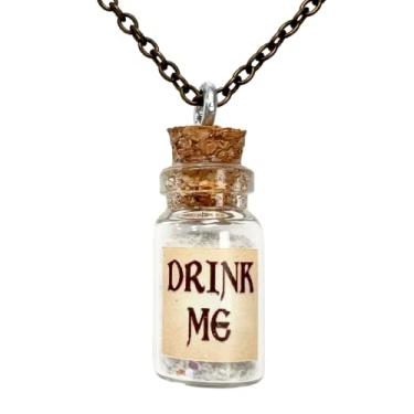 Imagem de UMBRELLALABORATORY Colar Kawaii de fada Alice no País das Maravilhas que brilha no escuro - Adesivo de etiqueta artesanal Drink Me, Azul (aqua), Small