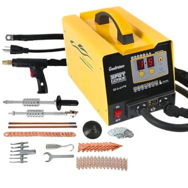 Imagem de MOTOCOCHE Extrator de amassado de soldador de ponto 110V com extrator de amassado de martelo deslizante, kit de reparo de amassado de soldador de parafuso 3KW 7 modos de soldagem, potência ajustável