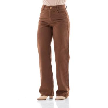 Imagem de Calça Collor Feminina Arauto Wide Leg - ARAUTO JEANS, Marrom, 34