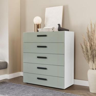 Imagem de Cômoda com 5 Gavetas Lisboa Branca com Verde Oliva Politorno