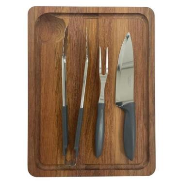 Imagem de Kit Churrasco Tábua Estação de Corte Madeira Jatobá 40x30x3cm Com Faca