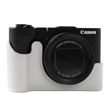 Imagem de Rieibi Capa de câmera para Canon PowerShot V1, meia capa de couro PU para câmera digital Canon PowerShot v3 - cinza (sem câmera)