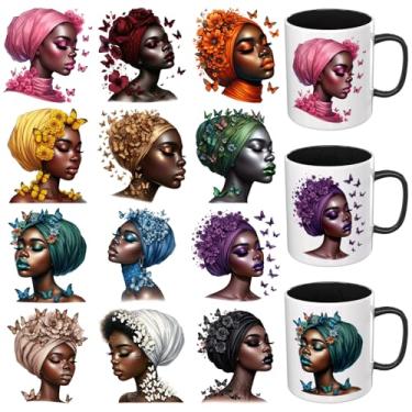 Imagem de Dorsbaby Papel de transferência DTF UV para meninas negras africanas, 12 peças, adequado para canecas, óculos, cadernos, computadores, mesas e cadeiras, etc. Para criatividade DIY, envoltório de copo