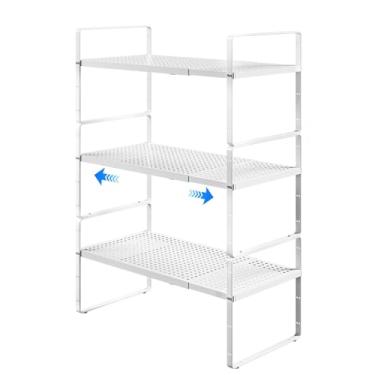 Imagem de KIKIBRO Rack expansível empilhável contador organizador de temperos prateleira despensa prateleira armário prateleiras de armazenamento banheiro cozinha sala de estudo acessórios 36 kg resistente branco grande pacote com 3