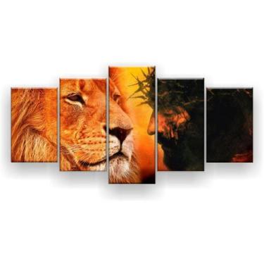 Imagem de Quadro Decorativo Mosaico 5 Peças Jesus Leão De Juda - Excelência-Quad