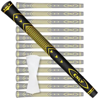 Imagem de KNLY Conjunto De 13 Grips Golfe - Tacos Borracha Alta Tração E Feedback Com Desempenho Antiderrapante Para Todas As Condições Climáticas, Kits Reparo 15 Fitas Escolher. (Preto Amarelo 2 Em 1 (Apenas
