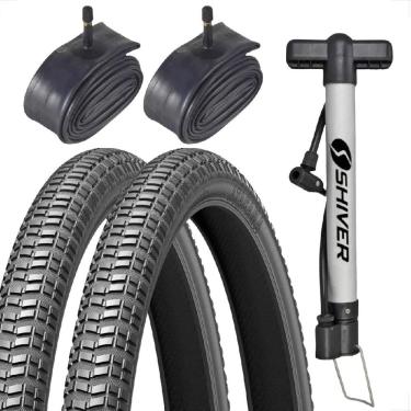 Imagem de PAR Pneu Levorin Atacama Aro 26 x 1.95 + PAR Camara Shiver bico grosso + Bombinha Bicicleta Bike Mtb