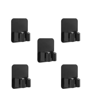 Imagem de Suporte de esfregão de aço inoxidável 304, gancho organizador de parede para esfregão, escova, vassoura, cabide para esfregão, cozinha, banheiro, armazenamento, gancho forte, preto, 5 peças, 01