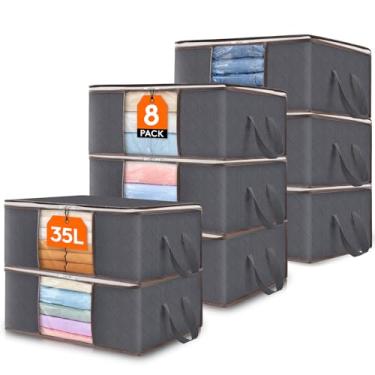 Imagem de Lifewit Pacote com 8 bolsas de armazenamento de roupas, caixas de armazenamento dobráveis, organizador de guarda-roupa com alça reforçada, tecido resistente, janela transparente para toalha, suéter,