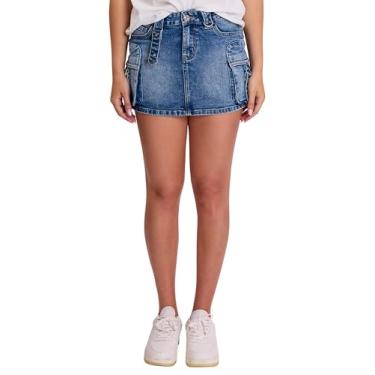 Imagem de YMI Mini saia cargo feminina jeans com alças, K134457, N Azul índigo, 9