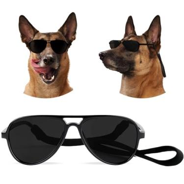 Imagem de Jeere Óculos de sol para cães de raça média e grande com alça ajustável preto proteção UV óculos de sol para animais de estimação, equitação, caminhadas, natação, polícia, Halloween, Natal, cosplay