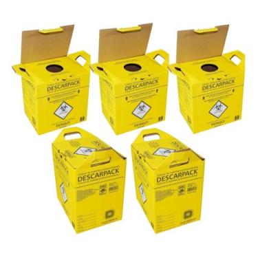 Imagem de Kit 5 Caixas Coletoras Para Material Perfurocortante 3l Descarpack