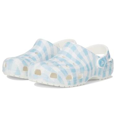 Imagem de Crocs Tamanco unissex infantil com estampa clássica, branco/azul, 13 Little Kid