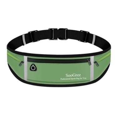 Imagem de SooGree Cinto de corrida fino para mulheres e homens, pochete refletiva para corrida, com zíper, impermeável, para corrida, para celular, dinheiro, GSP8806 verde, Esportivo