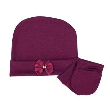 Imagem de Kit Touca Menina Com Par de Luvas Marsala - Mavi Baby